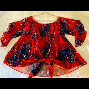 off the shoulder flowy floral chiffon top